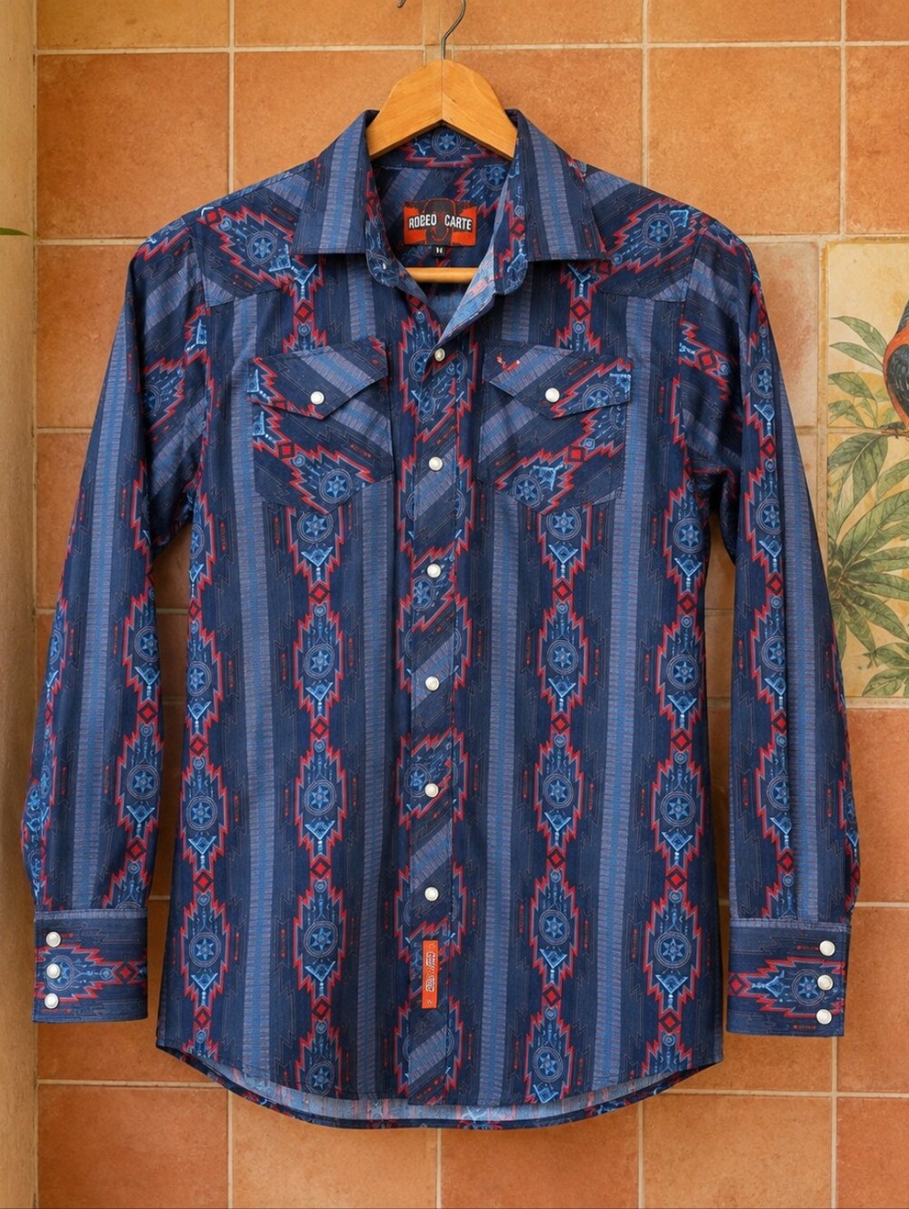 Rodeo Carte Western Pearl-Snap Shirt vintage-inspired Southwestern Design XS 14C